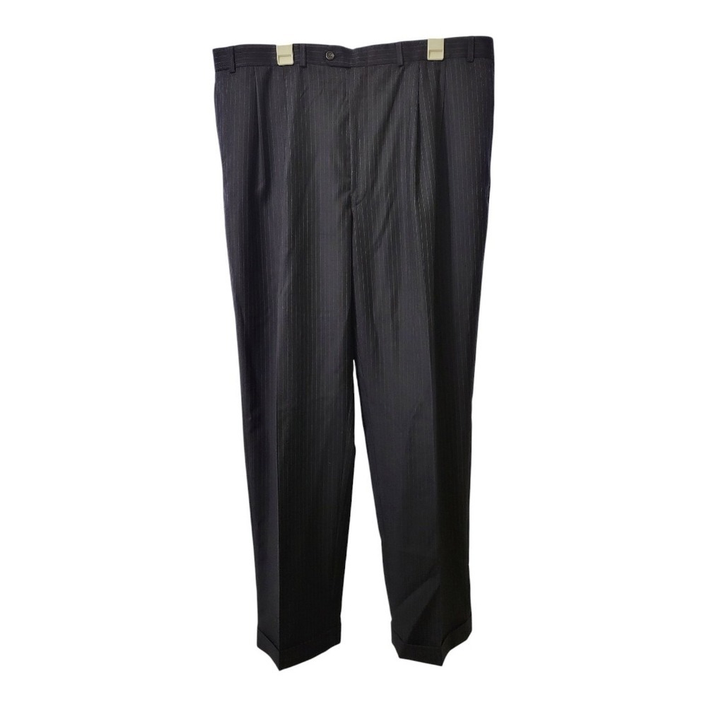 Lauren Ralph Lauren Men's Blue Total Comfort Striped Pants Sz 40 X 34 100%‎ Wool
